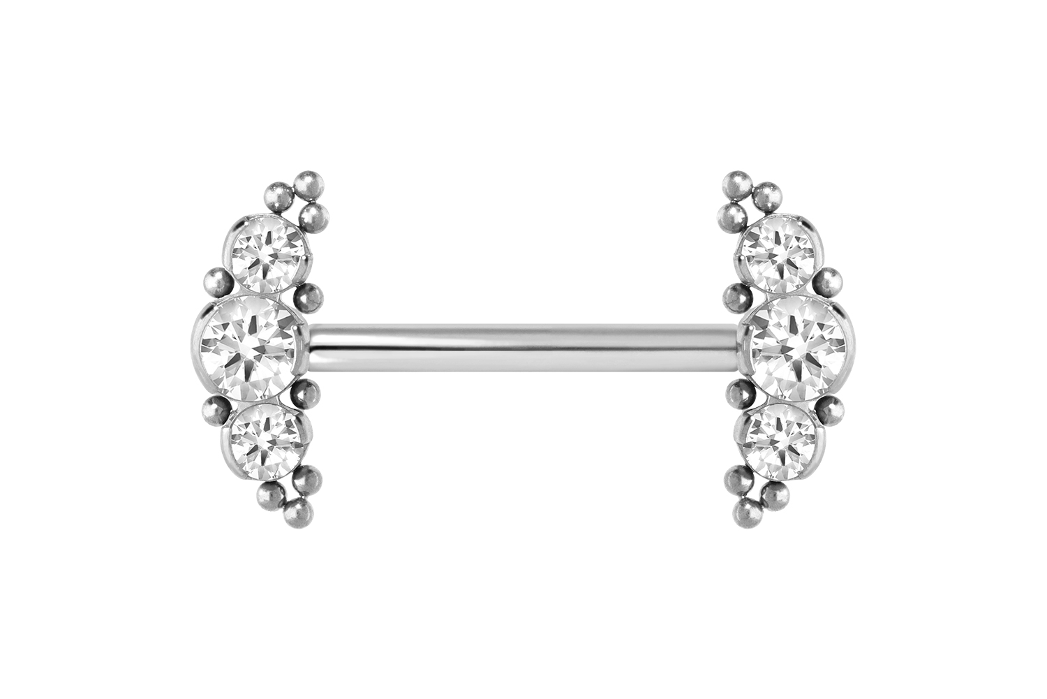 Titan Barbell Piercing mit Push Fit 3 KRISTALLE + KUGELN